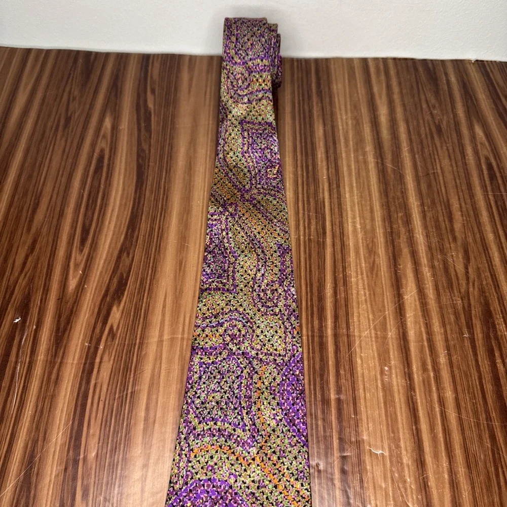 Brioni Silk Tie Green Purple Orange Abstract‎ Art Swirl 4